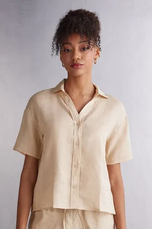 intimissimi Camicia Manica Corta in Tela di Lino Donna