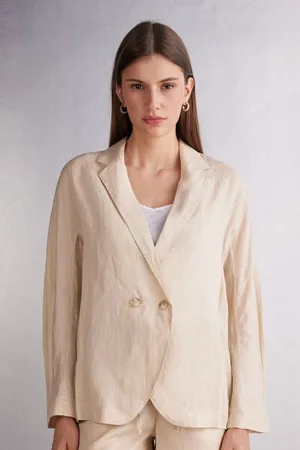 intimissimi Giacca Doppiopetto in Tela di Lino Donna