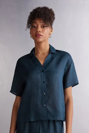 intimissimi Camicia Manica Corta in Tela di Lino Donna