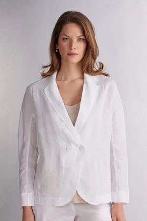 intimissimi Giacca Doppiopetto in Tela di Lino Donna