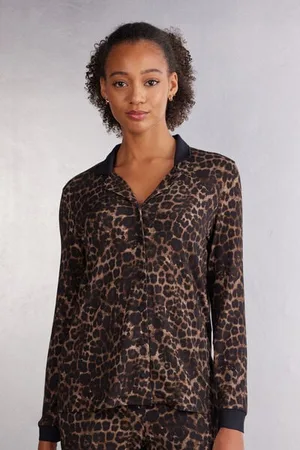 Maglia Manica Lunga Aperta Davanti Modal Luxurious Leopard Donna