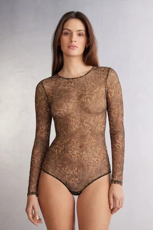 intimissimi Body Manica Lunga in Tulle Stampa Animalier Always Glamorous Donna