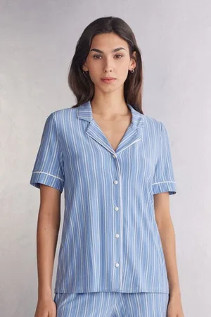 intimissimi Maglia Modal Manica Corta Aperta Davanti Oxford Stripes Donna