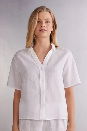 intimissimi Camicia Manica Corta in Tela di Lino Donna
