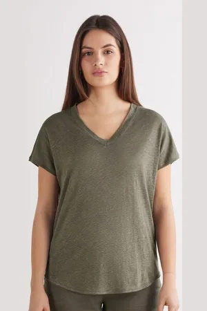 intimissimi Maglia Manica Corta con Scollo a V in Lino Donna