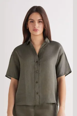 intimissimi Camicia Manica Corta in Tela di Lino Donna