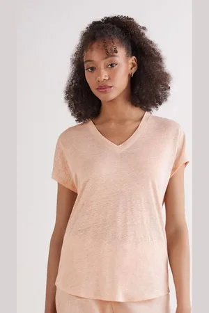 intimissimi Maglia Manica Corta con Scollo a V in Lino Donna