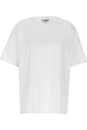 Ganni T-shirt ricamo logo strass