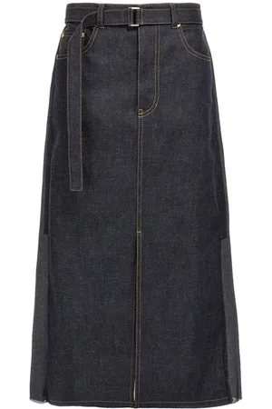 SACAI Gonna denim plissettata