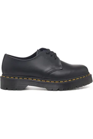 Dr. Martens Scarpa donna stringata 1461 bex con fondo medio e cuciture gialle in pelle spazzolata nera