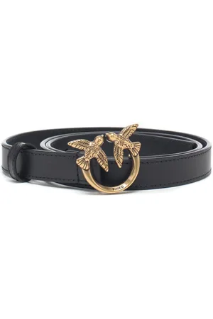 Pinko Cintura sottile 2cm love birds in pelle nero oro