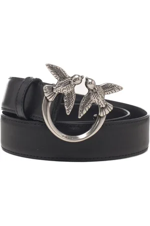 Pinko Cintura media 3cm love birds in pelle nero acciaio