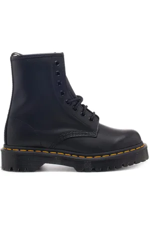 Dr. Martens Anfibio donna 1460 bex con fondo medio e cuciture gialle in pelle spazzolata nera