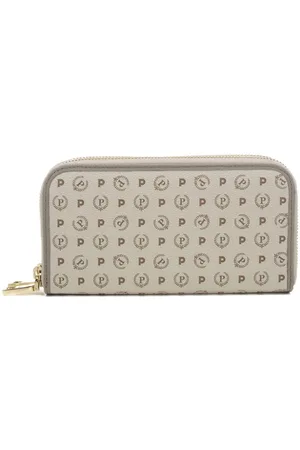 Pollini Portafoglio donna in pelle con doppia cerniera e stampa heritage avorio