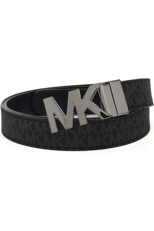 Michael Kors Cintura da uomo reversibile in vera pelle con finitura liscia black e fibbia argento