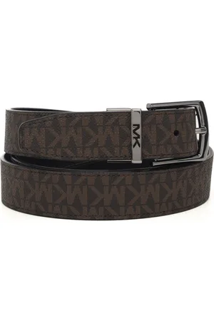 Michael Kors Cintura da uomo reversibile in vera pelle con finitura martellata brown black e fibbia argento