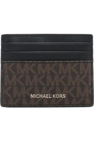 Michael Kors Portacarte da uomo harrison cross grain con stampa logo mk brown black nero marrone