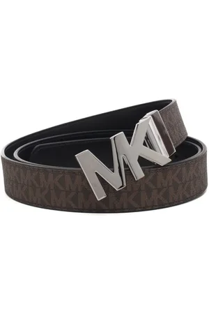 Michael Kors Cintura da uomo reversibile in vera pelle con finitura liscia brown black marrone nero e fibbia argento