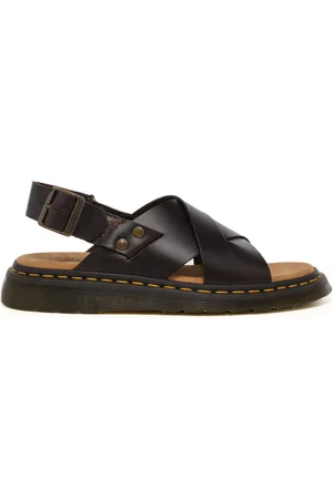 Dr. Martens Sandali slingback da uomo zane in vera pelle marrone con cuciture gialle