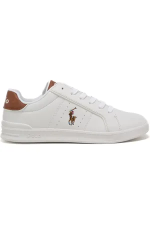 Ralph Lauren Sneakers ragazzo con lacci bianche con tallone marrone white tan