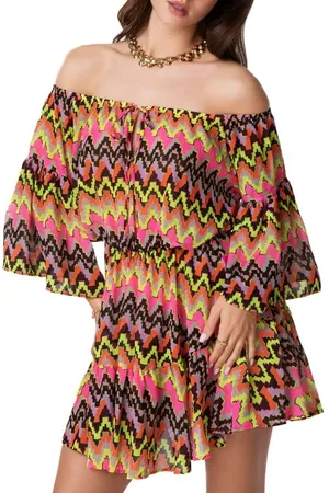 F**K Vestito da spiaggia con volant ethos in chiffon multicolor