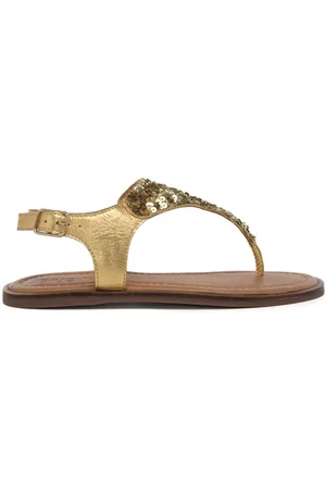 Inuovo Sandali bassi da donna a infradito con paillettes in pelle laminata dark gold oro