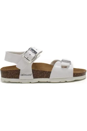 GRÜNLAND Sandali da bambina luce con fascetta cut-out e cinturino in vera pelle verniciata bianca