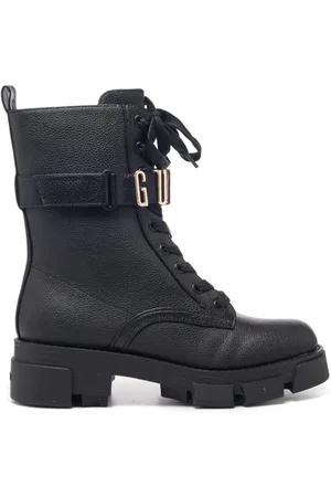 Guess Stivale anfibio donna con cerniera e cinturino brandizzato in metallo in pelle nera