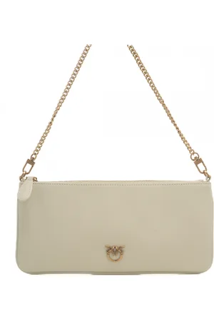 Pinko Horizontal flat vitello seta con catena fine e busta in pelle bianco
