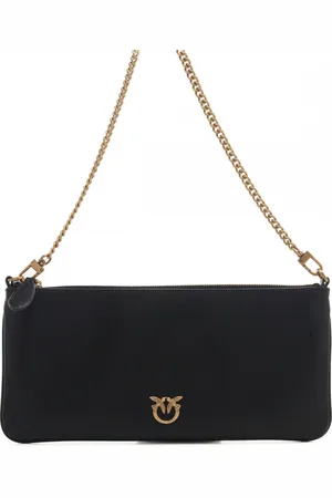 Pinko Horizontal flat vitello seta con catena fine e busta in pelle nero
