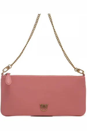 Pinko Horizontal flat vitello seta con catena fine e busta in pelle fiori di pesco