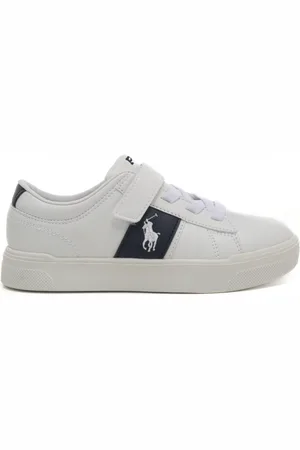 Ralph Lauren Sneakers da bambino frazier con lacci e strappo in velcro bianche e blu navy