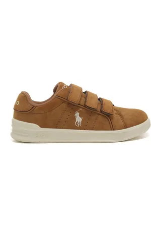 Ralph Lauren Sneakers da bimbo heritage curt iii con triplo strappo in velcro e suede tan
