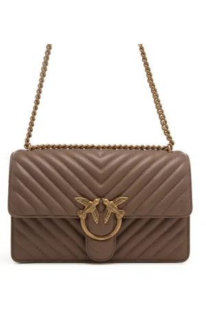 Pinko Love one c nappa chevron con tracolla in catena biscotto zenzero