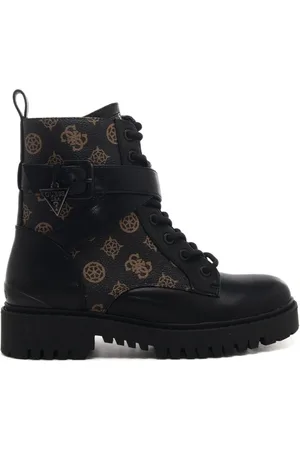 Guess Stivaletti anfibi da donna con suola combat e stampa logo 4g black brown