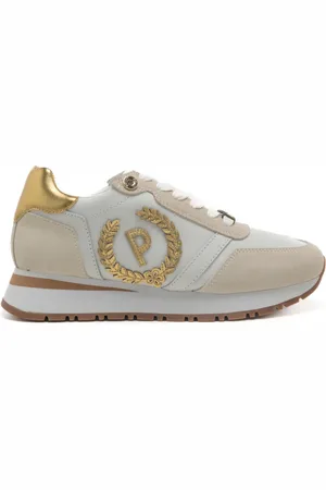 Pollini Sneakers da donna con inserti in suede e logo laterale bianco oro