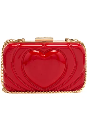 Moschino Pochette rigida rossa con clutch, catena e cuore in rilievo