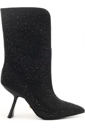 Twenty Fourhaitch Tronchetti in raso con strass all over e tacco scultoreo neri
