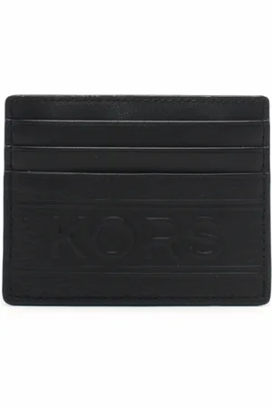 Michael Kors Portacarte da uomo in vera pelle con logo lettering in rilievo sul davanti nero