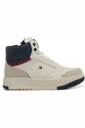 Tommy Hilfiger Sneakers alte bianche e blu da bambino con lacci e logo