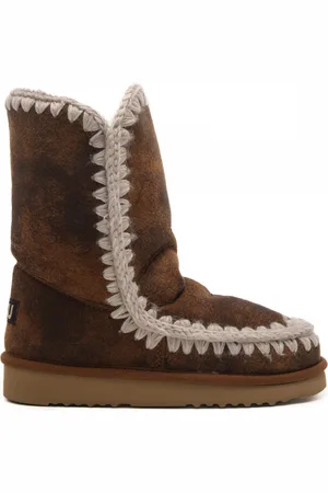 Mou Stivaletti da donna eskimo 24 vintage sheepskin in vera pelle con cuciture in lana marrone invecchiato