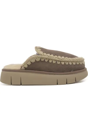 Mou Scarpe da donna bounce clog in vera pelle con cuciture in lana tortora