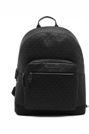 Michael Kors Zaino da uomo in vera pelle con logo all over e logo in metallo argentato e scomparto esterno nero