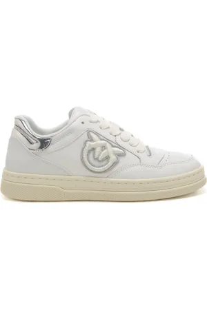 Pinko Sneakers da donna in vera pelle con inserto argento sul retro e logo bianche