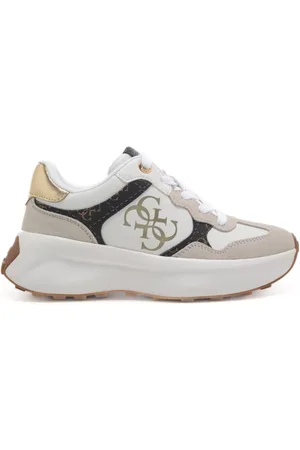 Guess Sneakers da donna in vera pelle e tessuto con logo 4g bianco e marrone
