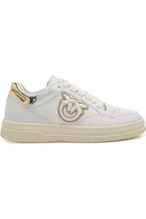 Pinko Sneakers da donna in vera pelle con inserto dorato sul retro e logo bianche