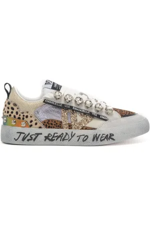 Emanuélle vee Sneakers a cassetta da donna multimateriale con dettagli animalier, borchie e glitter multi beige
