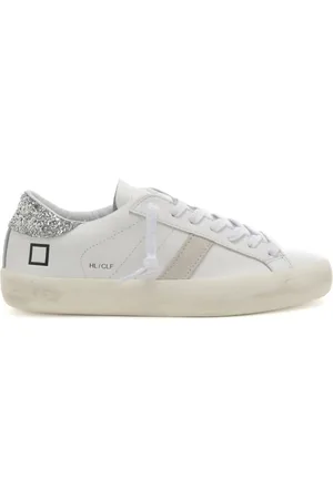 D.A.T.E. Sneakers da donna hill low calf in vera pelle con inserto glitterato sul retro bianco argento