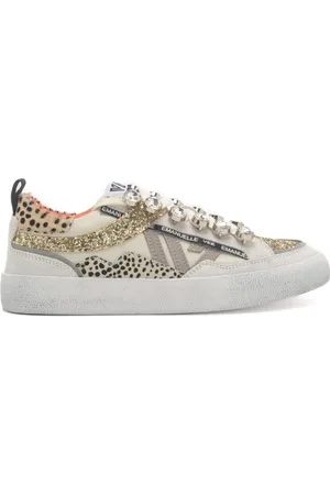 Emanuélle vee Sneakers a cassetta da donna multimateriale con dettagli animalier e glitter multi cenere