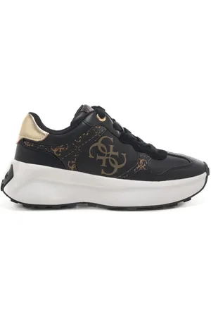 Guess Sneakers da donna in vera pelle e tessuto con logo 4g nero e marrone